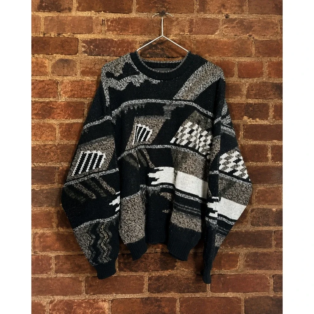 Vintage‎ Knit Sweater Mens Large Grandpa Retro Fair Isle 80s 90s Indie Grunge